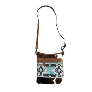 Myra Bag Women's Shoulder Bag Isabela Brown Gray Canvas Cowhide Hair Leather